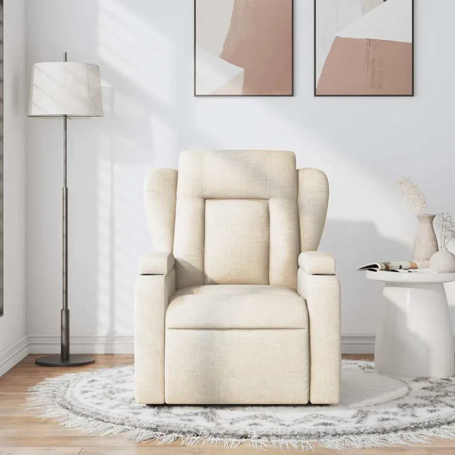 Fauteuil de massage inclinable Crème Tissu - 3
