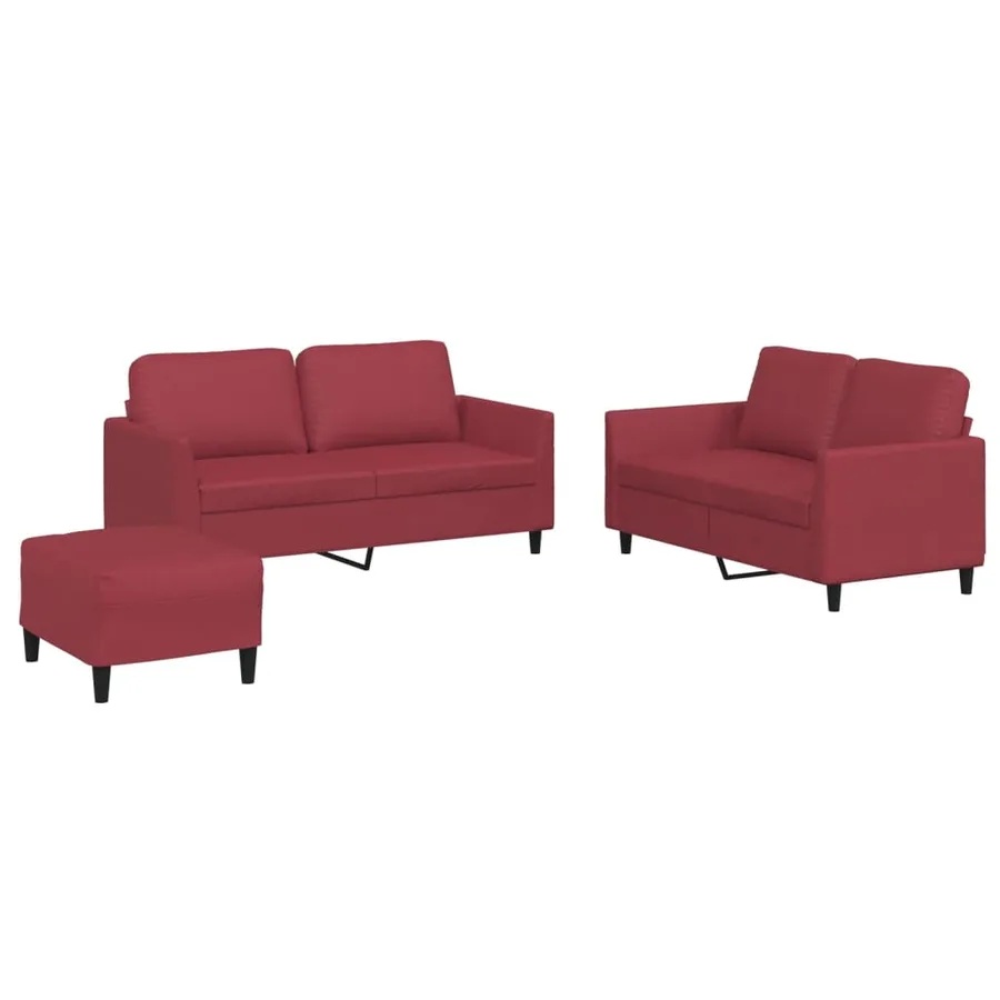 Ensemble de canapés 3 pcs et coussins Rouge bordeaux Similicuir - 2
