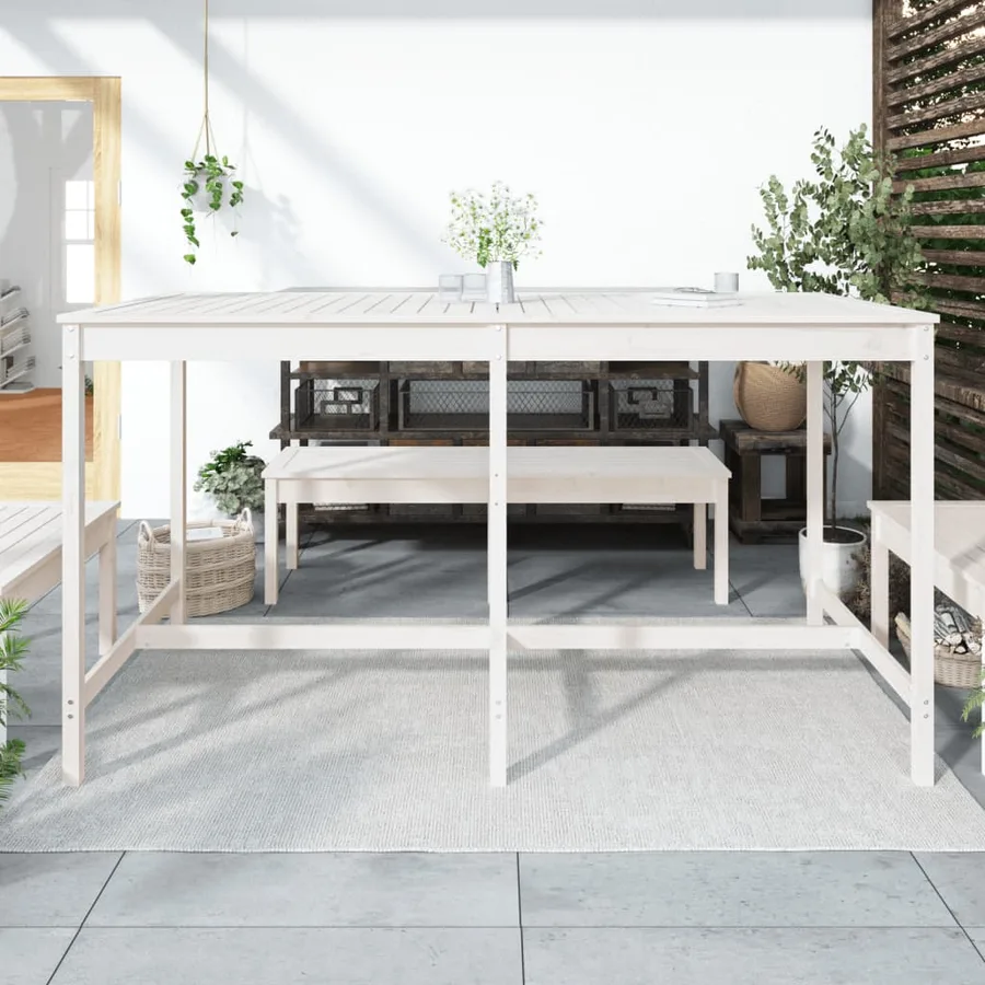 Table de jardin blanc 203,5x90x110 cm bois massif de pin - 3