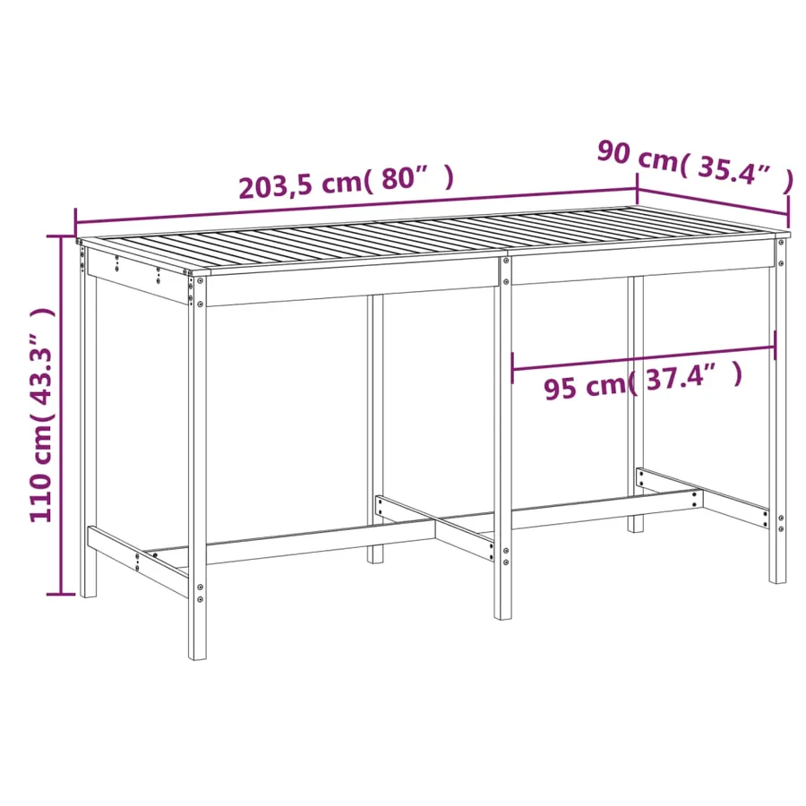 Table de jardin blanc 203,5x90x110 cm bois massif de pin - 7