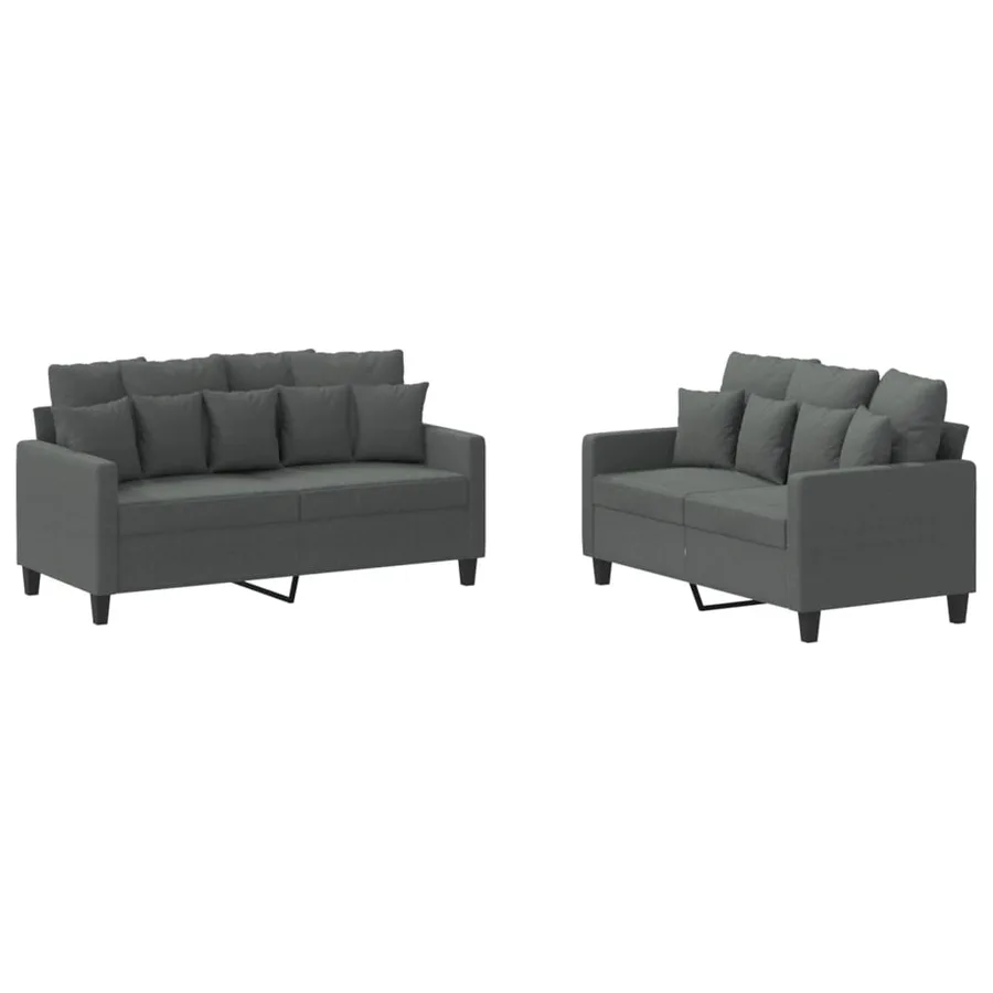 Ensemble de canapés 2 pcs avec coussins Gris foncé Tissu - 2