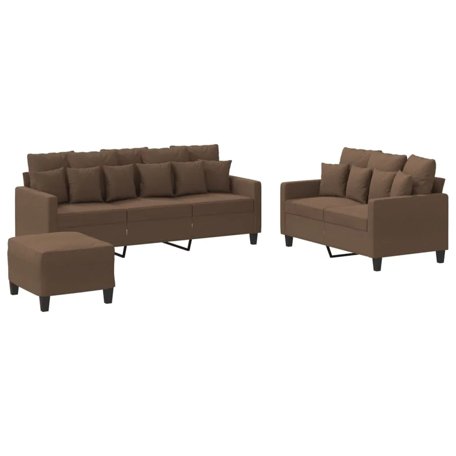 Ensemble de canapés 3 pcs avec coussins Marron Tissu - 2