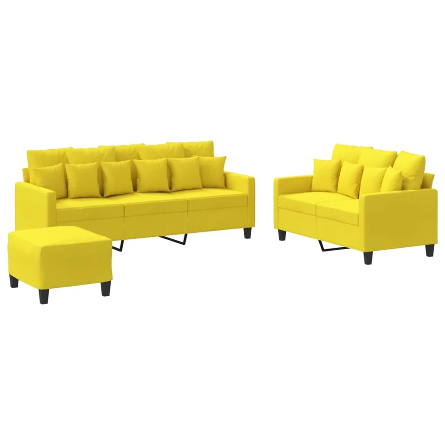 Ensemble de canapés 3 pcs avec coussins Jaune clair Tissu - 2