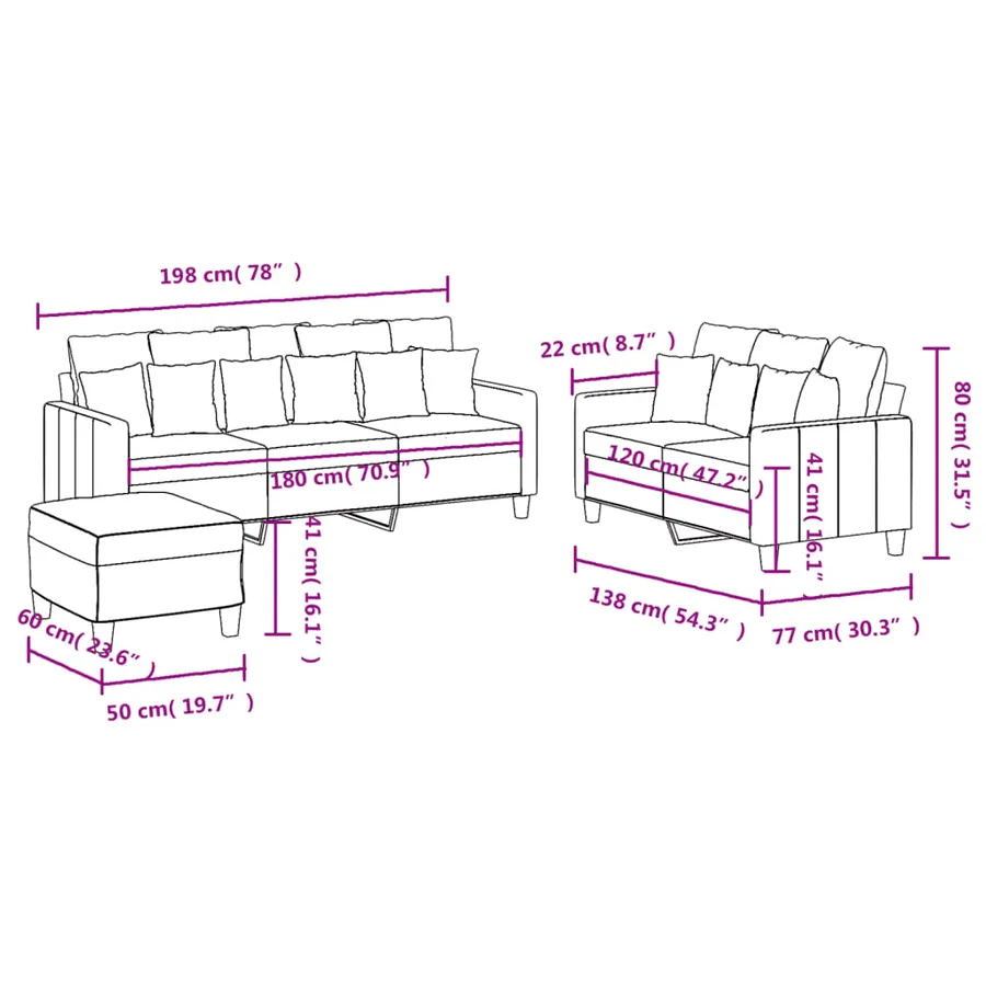 Ensemble de canapés 3 pcs avec coussins Jaune clair Tissu - 9