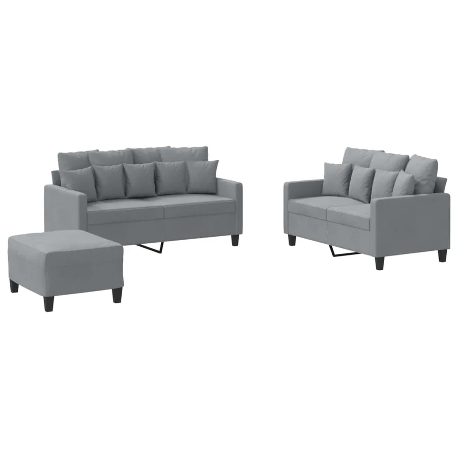 Ensemble de canapés 3 pcs avec coussins Gris clair Tissu - 2