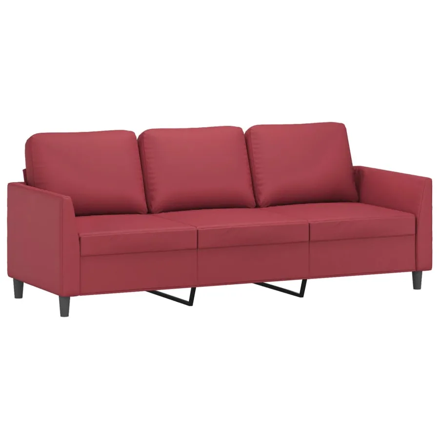 Canapé à 3 places repose-pieds Rouge bordeaux 180 cm Similicuir - 4