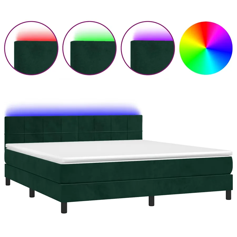Sommier à lattes de lit avec matelas LED Vert foncé 180x200 cm - 2