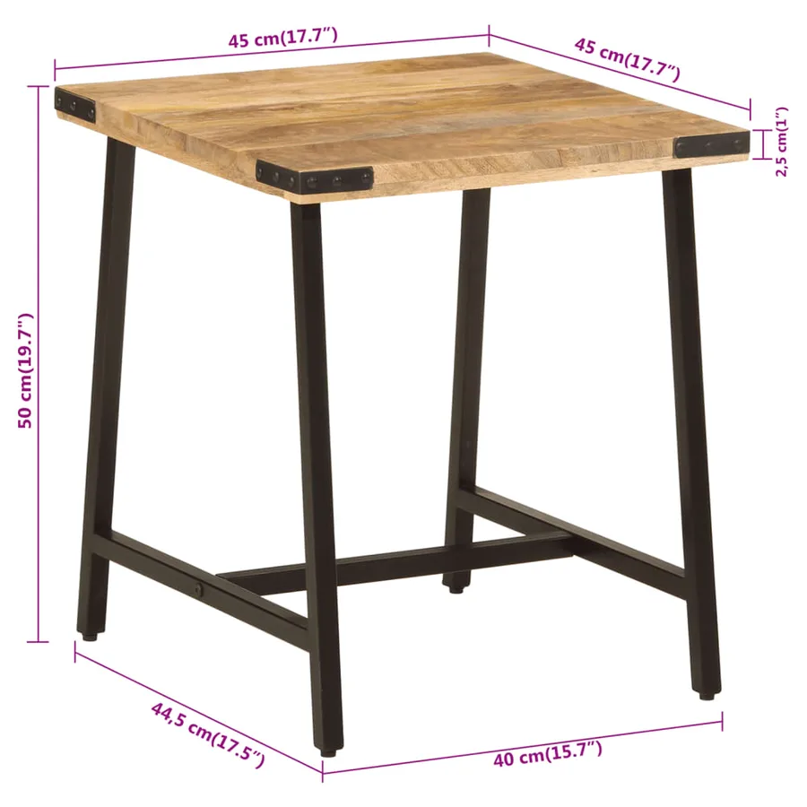 Table d’appoint 45x45x50 cm bois massif de manguier et fer - 7