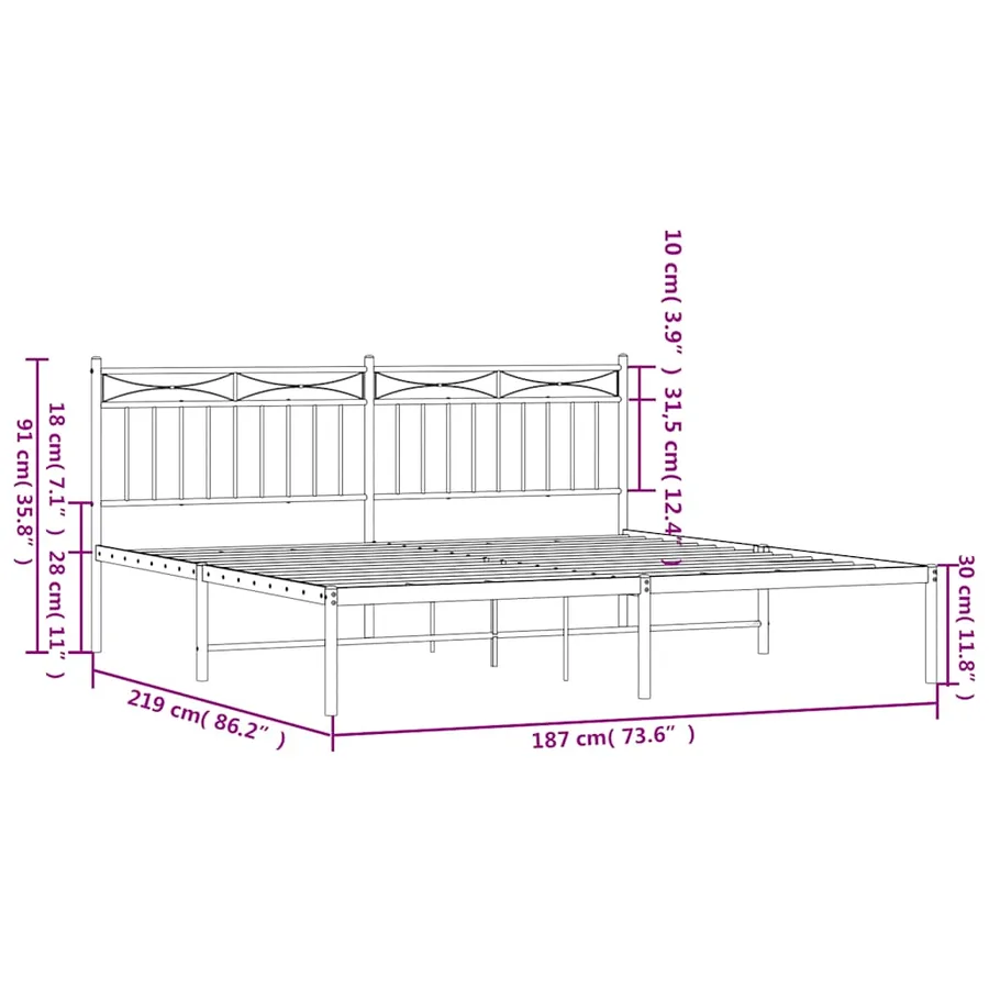 Cadre de lit métal sans matelas avec tête de lit noir 183x213cm - 10