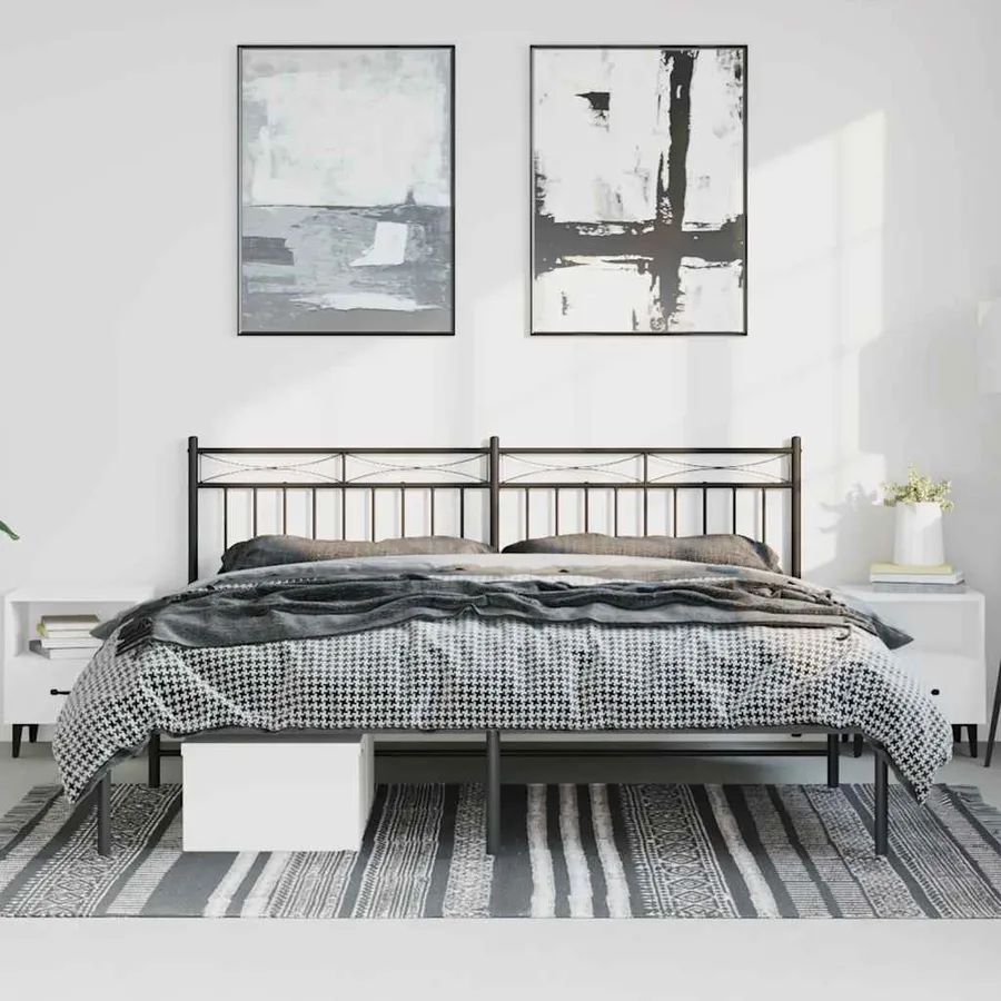 Cadre de lit métal sans matelas avec tête de lit noir 183x213cm - 3