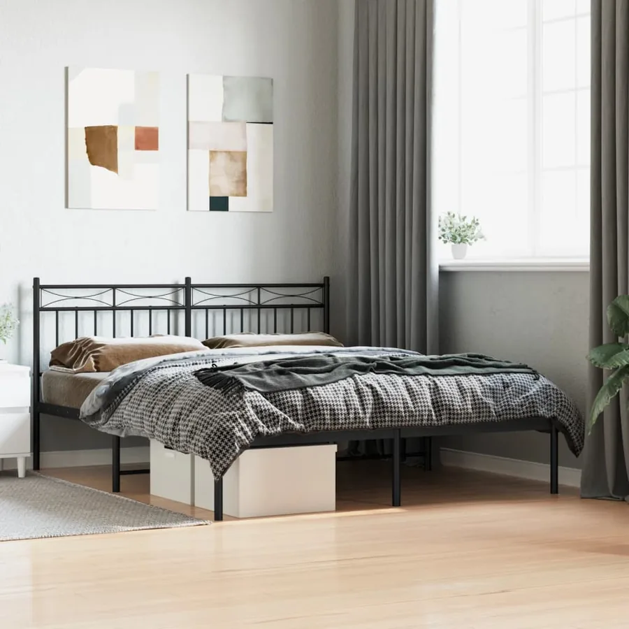 Cadre de lit métal sans matelas et tête de lit noir 160x200 cm