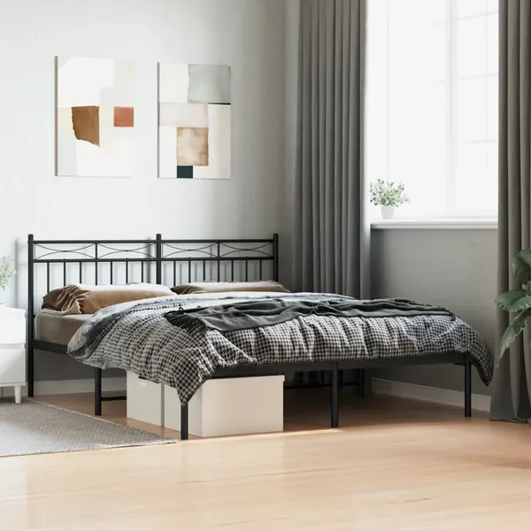 Cadre de lit métal sans matelas et tête de lit noir 160x200 cm