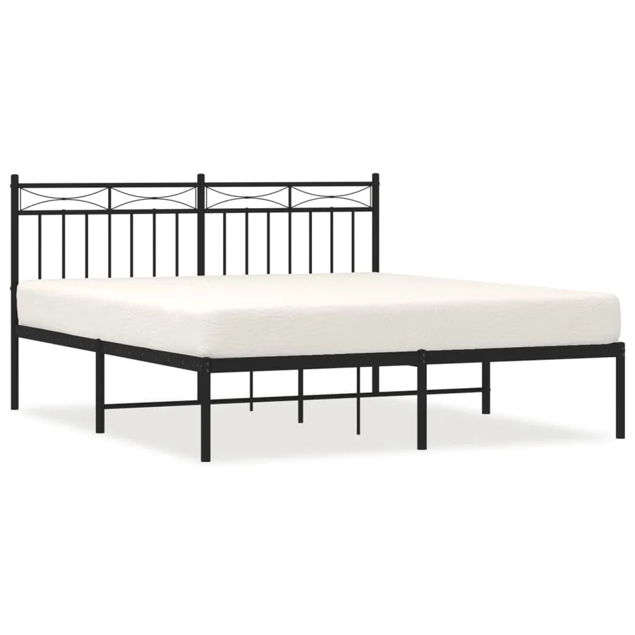 Cadre de lit métal sans matelas et tête de lit noir 160x200 cm - 2