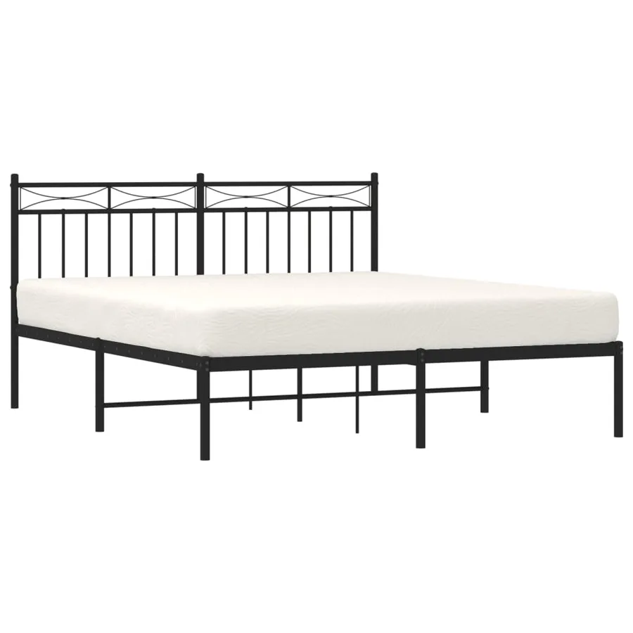 Cadre de lit métal sans matelas et tête de lit noir 160x200 cm - 3