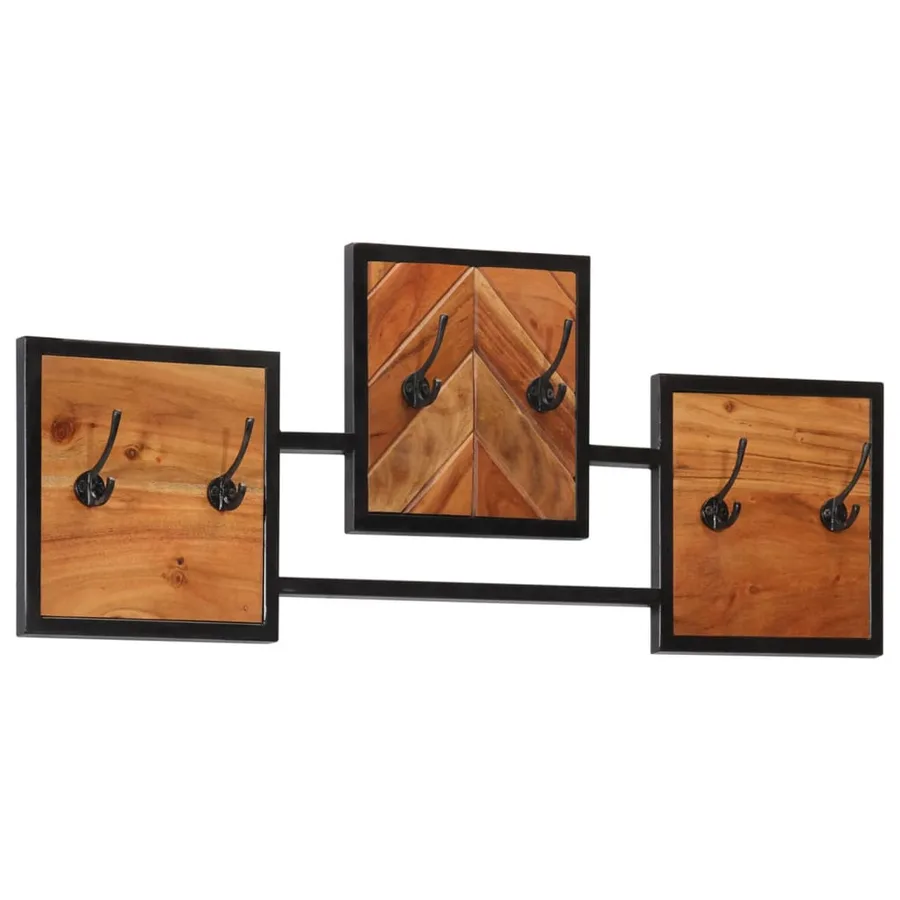 Porte-manteau mural 90x1x35 cm bois massif d'acacia et fer - 10