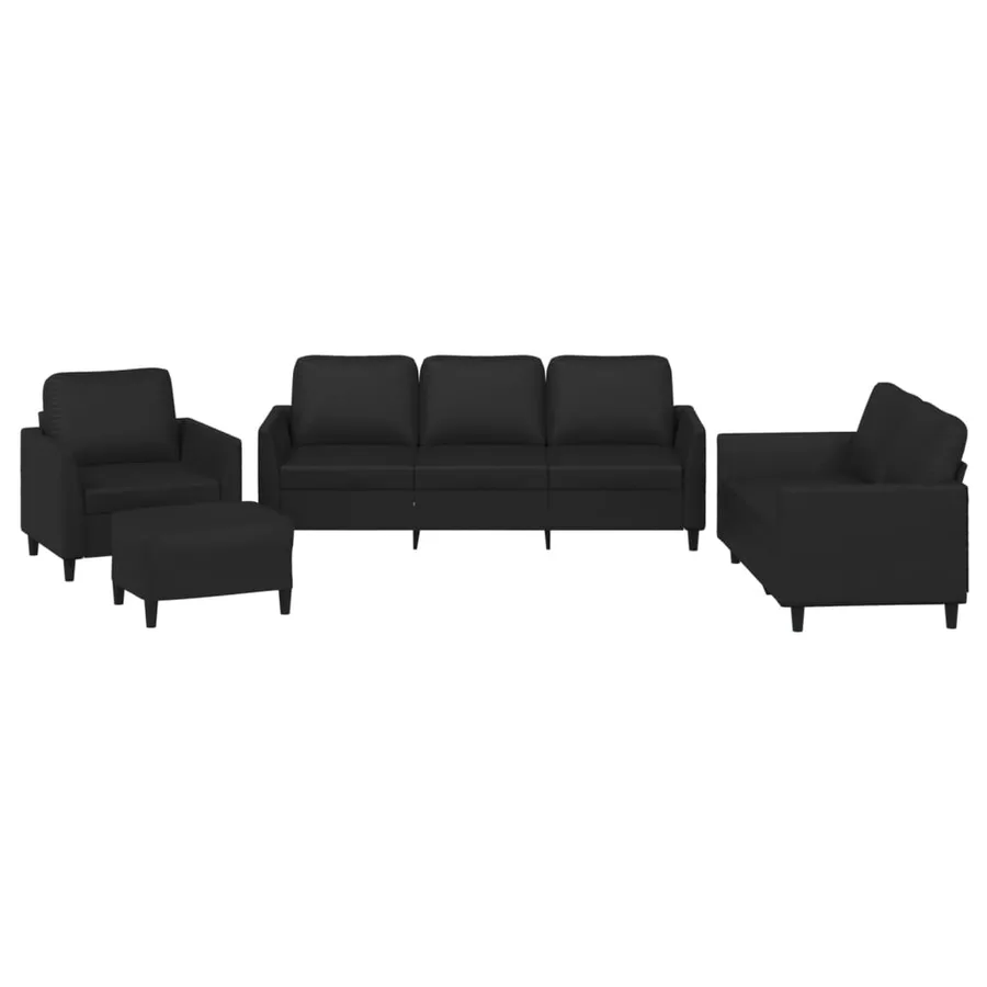 Ensemble de canapés 4 pcs avec coussins Noir Similicuir - 2