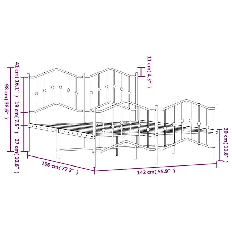 Cadre de lit métal sans matelas et pied de lit blanc 135x190 cm - 10