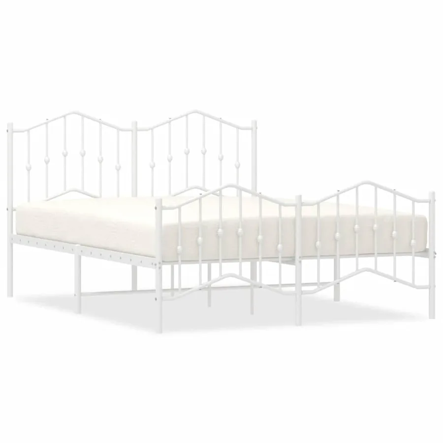 Cadre de lit métal sans matelas et pied de lit blanc 135x190 cm - 2
