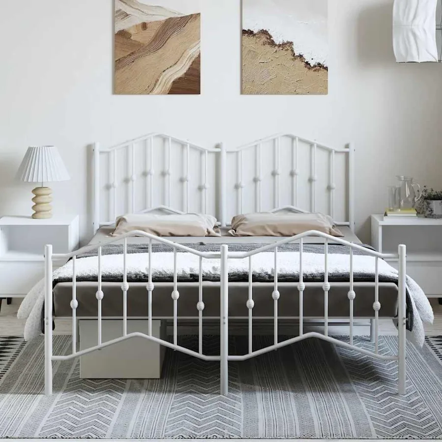 Cadre de lit métal sans matelas et pied de lit blanc 135x190 cm - 3