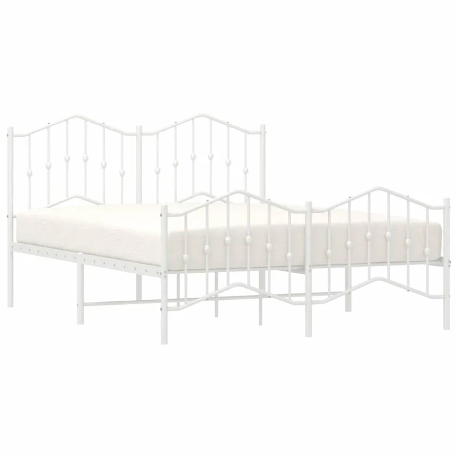 Cadre de lit métal sans matelas et pied de lit blanc 135x190 cm - 4