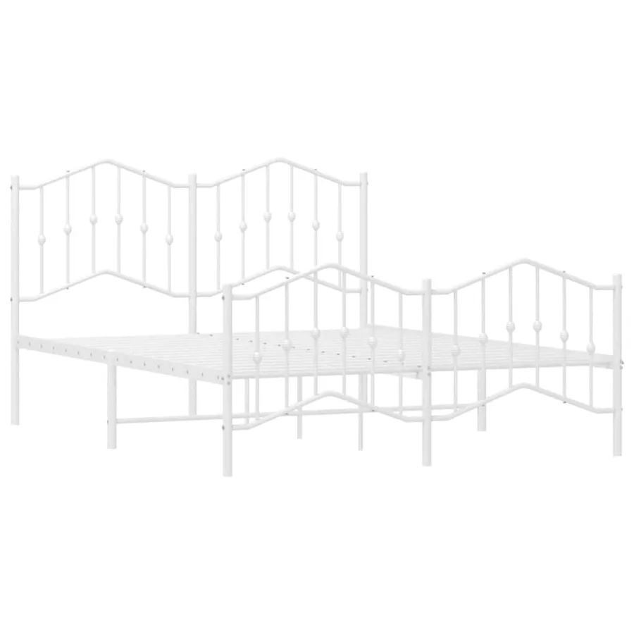 Cadre de lit métal sans matelas et pied de lit blanc 135x190 cm - 5