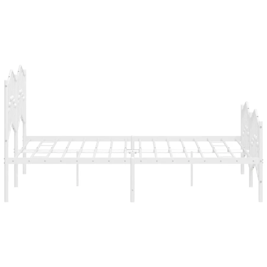 Cadre de lit métal sans matelas et pied de lit blanc 135x190 cm - 7