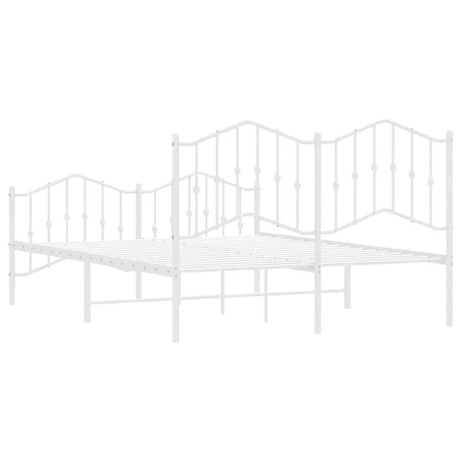 Cadre de lit métal sans matelas et pied de lit blanc 135x190 cm - 8