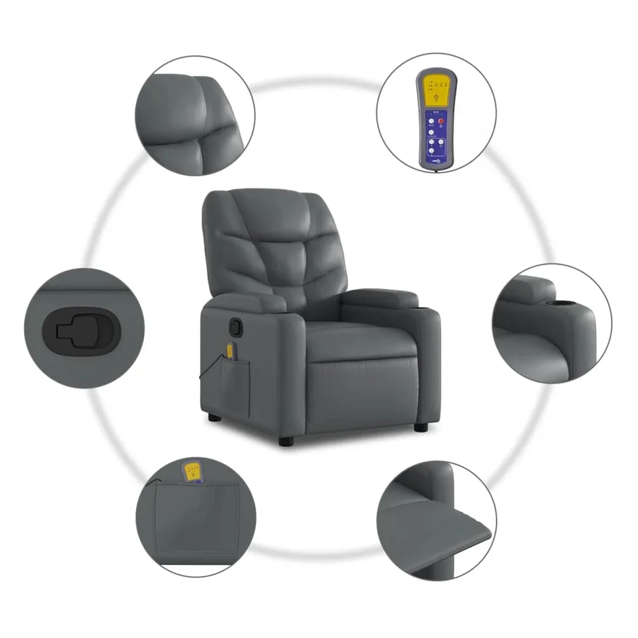 Fauteuil de massage inclinable gris similicuir - 6