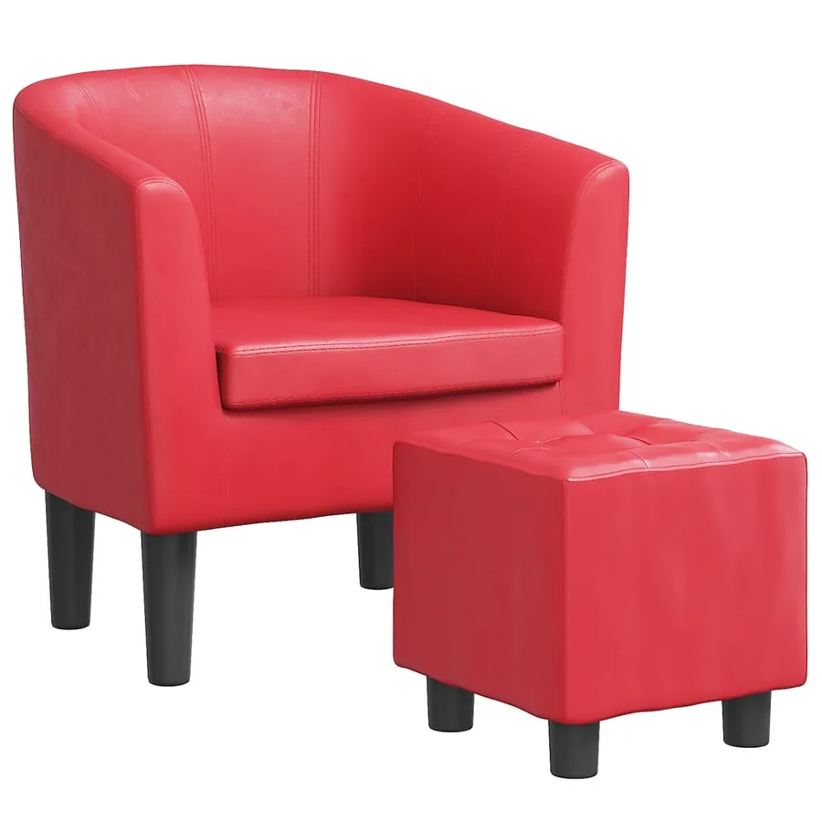 Fauteuil avec repose-pied rouge similicuir - 2