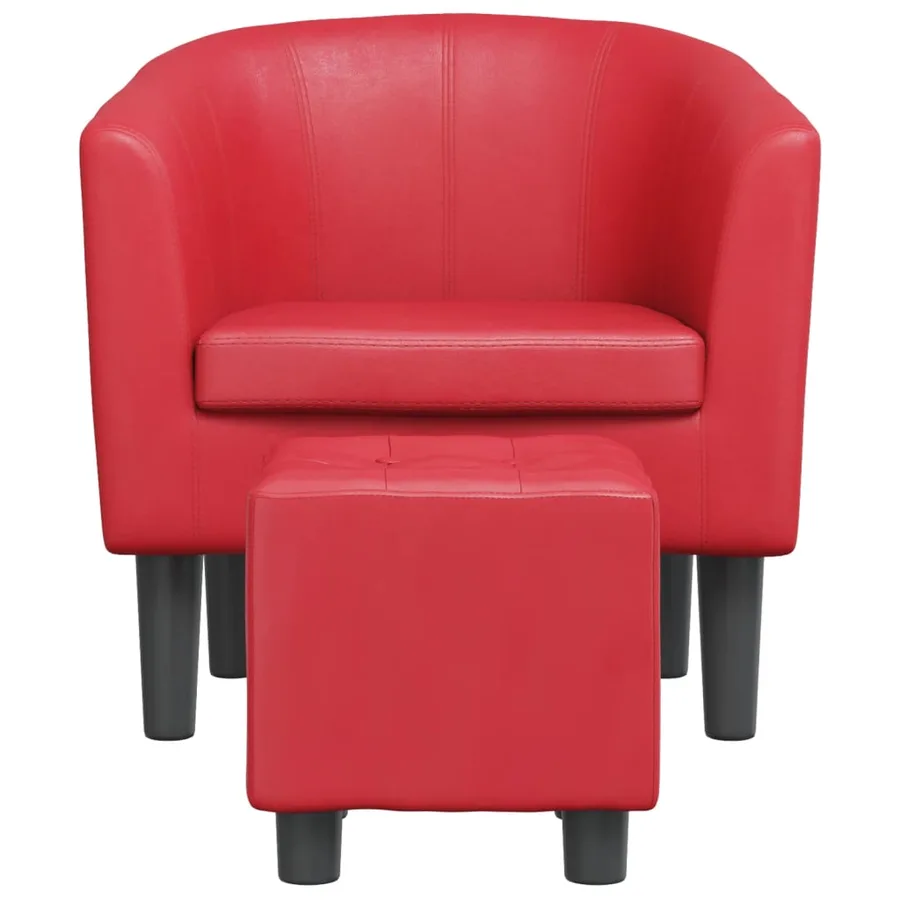 Fauteuil avec repose-pied rouge similicuir - 3