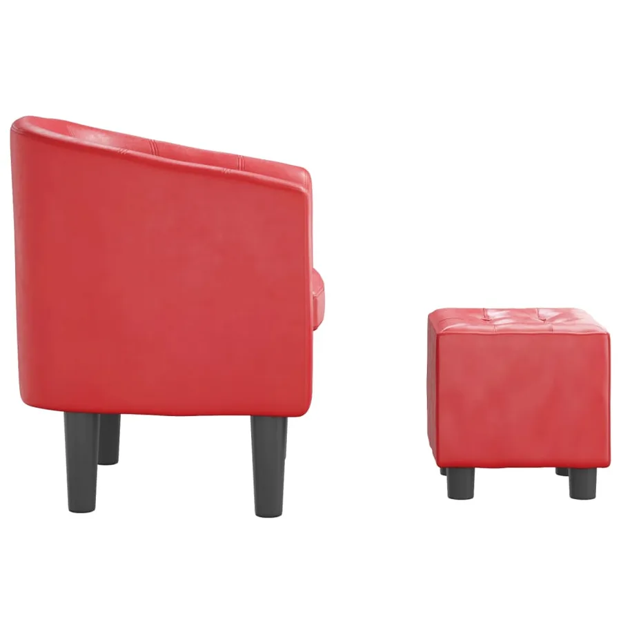 Fauteuil avec repose-pied rouge similicuir - 4