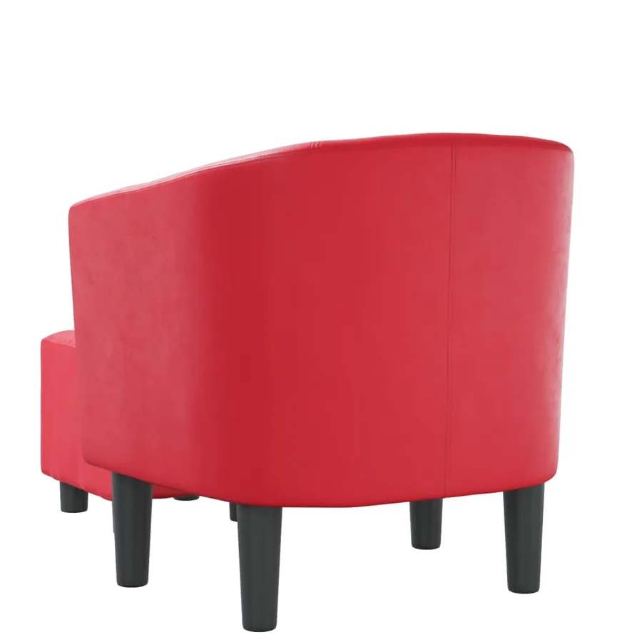 Fauteuil avec repose-pied rouge similicuir - 5