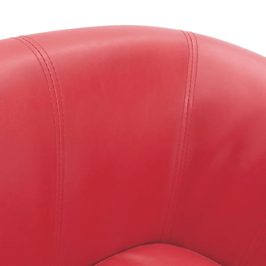 Fauteuil avec repose-pied rouge similicuir - 6