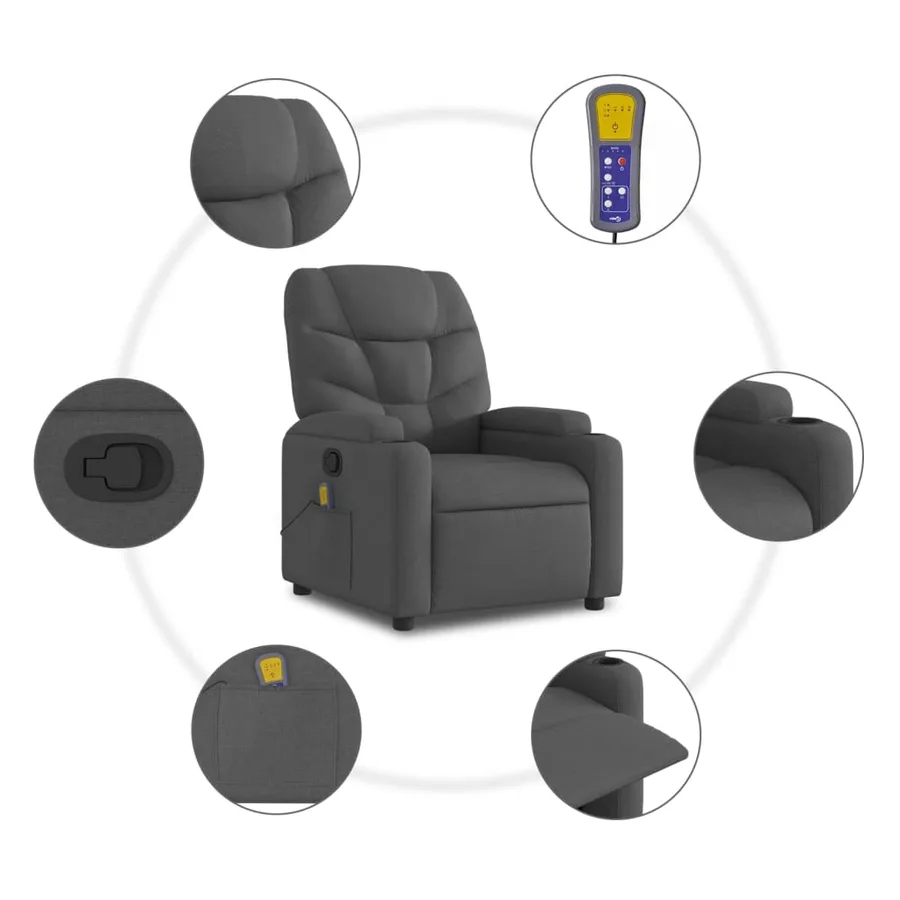 Fauteuil de massage inclinable gris foncé tissu - 6