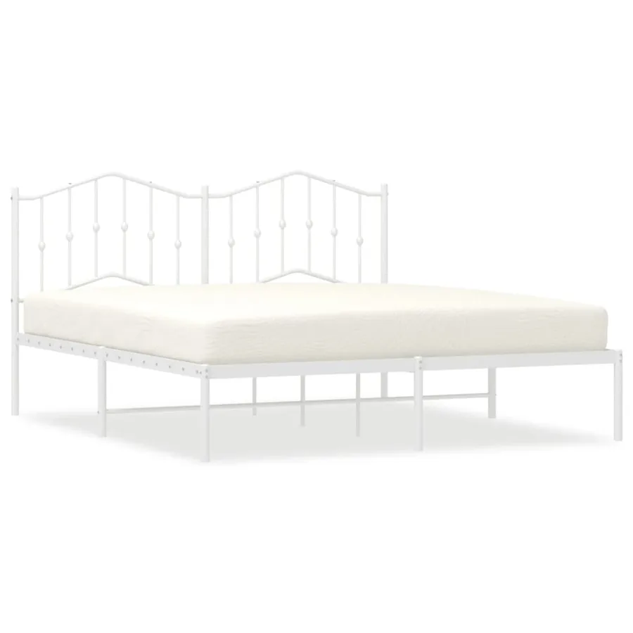 Cadre de lit métal sans matelas et tête de lit blanc 160x200 cm - 2