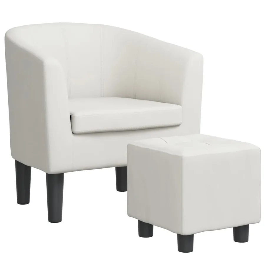 Fauteuil avec repose-pied blanc similicuir - 2