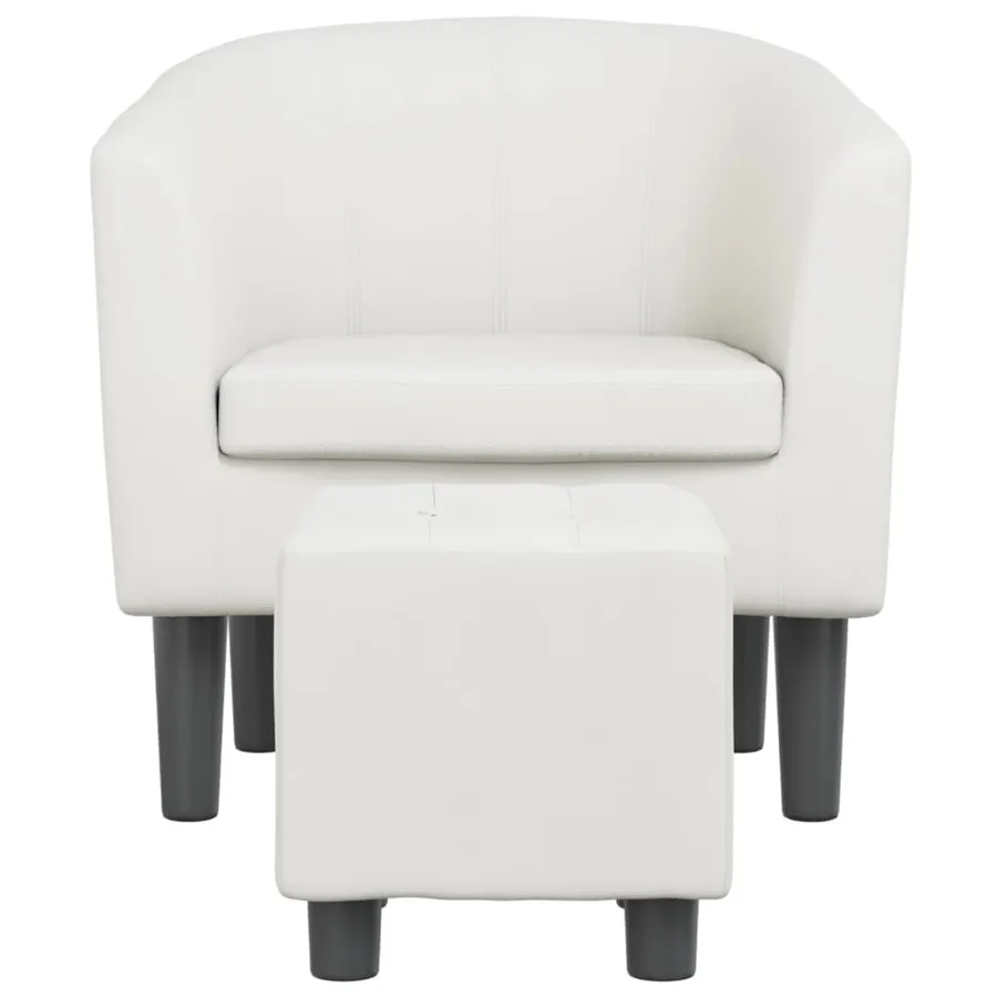 Fauteuil avec repose-pied blanc similicuir - 3