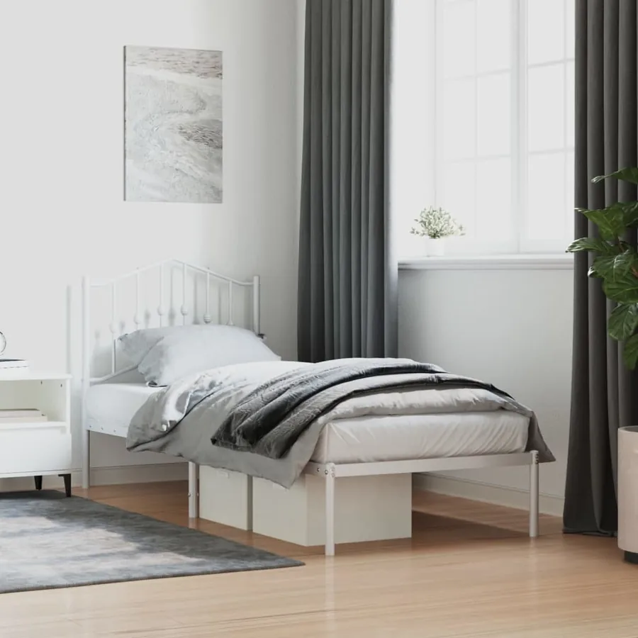 Cadre de lit métal sans matelas avec tête de lit blanc 80x200cm