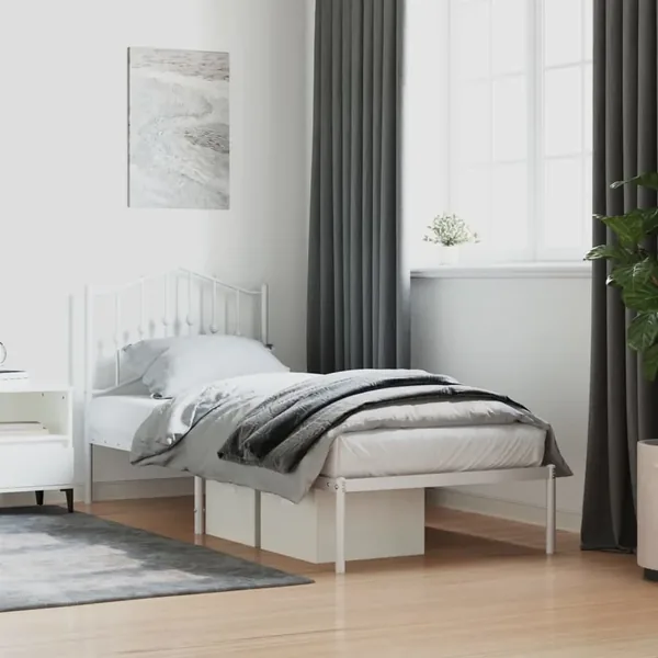 Cadre de lit métal sans matelas avec tête de lit blanc 80x200cm