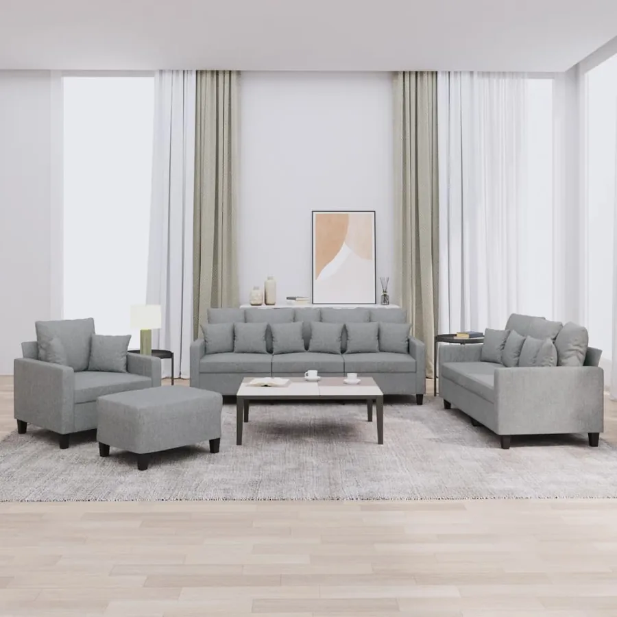 Ensemble de canapés 4 pcs coussins gris clair tissu