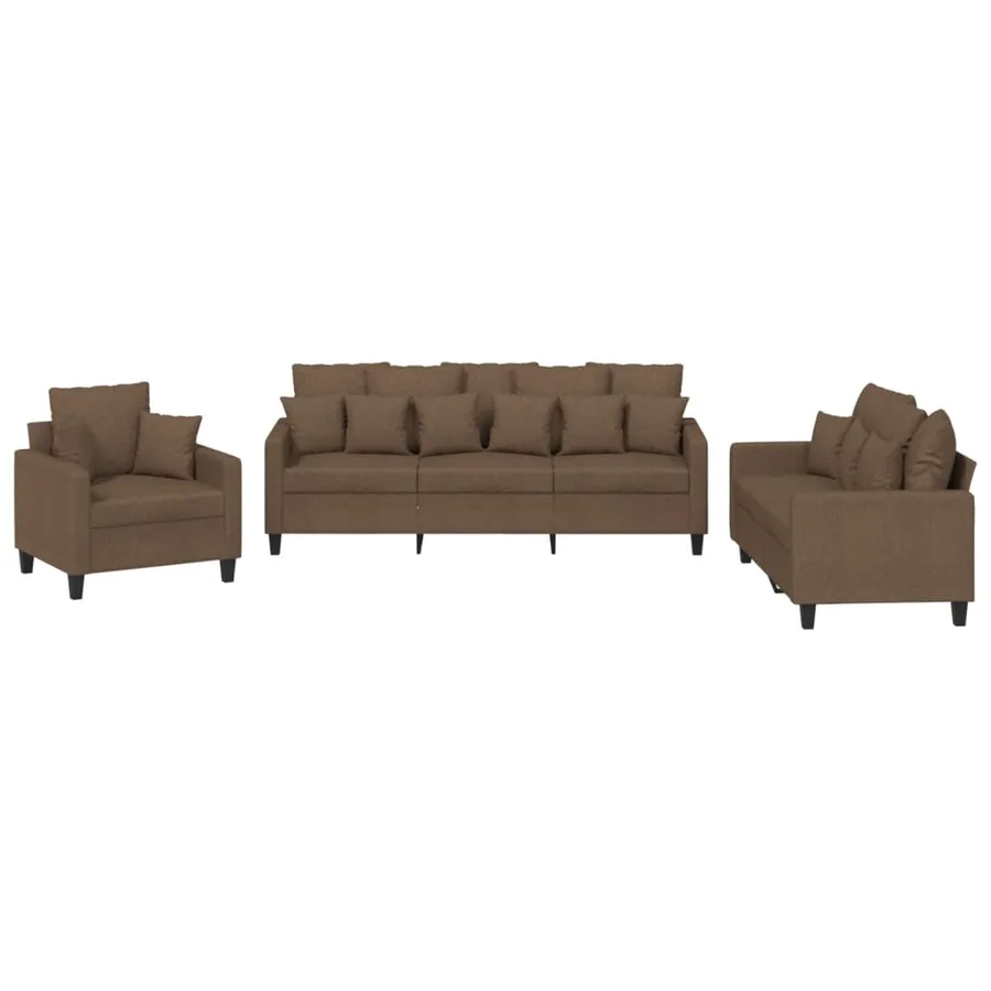 Ensemble de canapés 3 pcs avec coussins marron tissu - 2