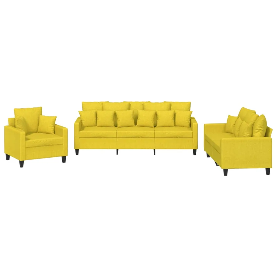 Ensemble de canapés 3 pcs avec coussins jaune clair tissu - 2
