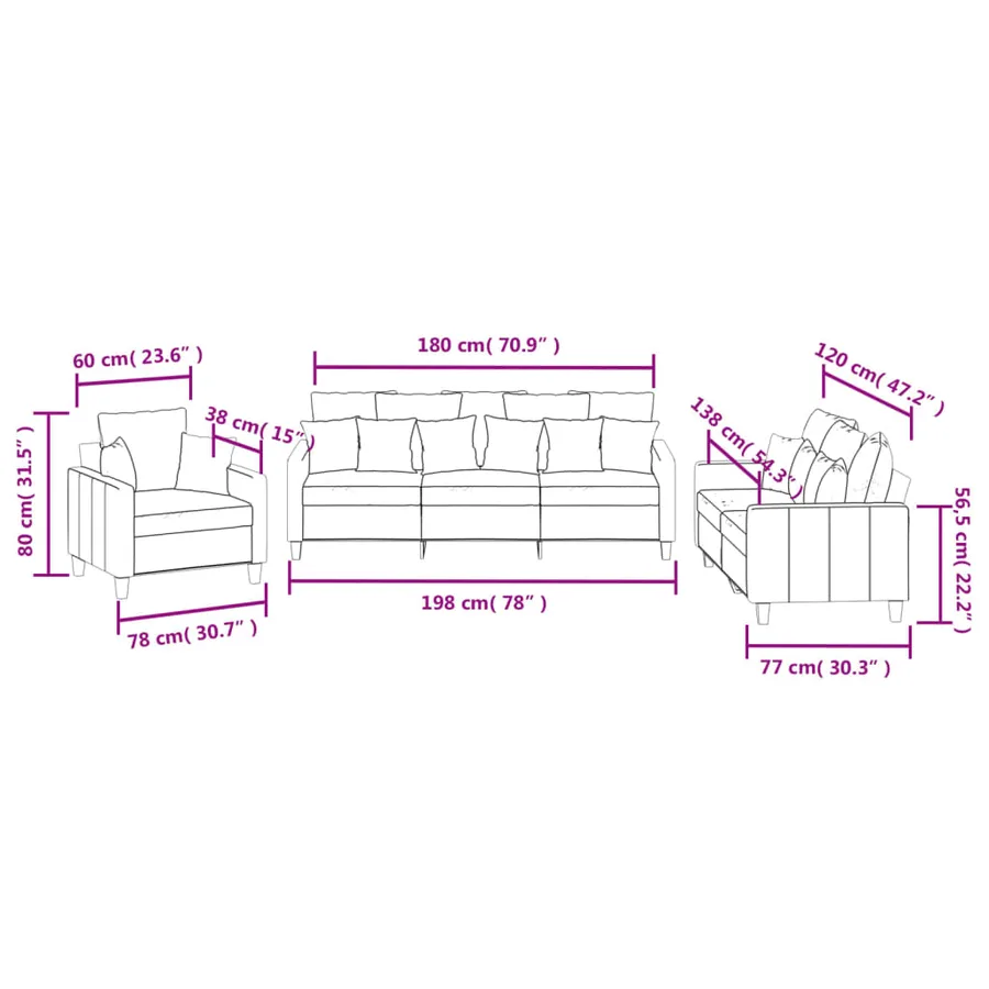 Ensemble de canapés 3 pcs avec coussins jaune clair tissu - 8