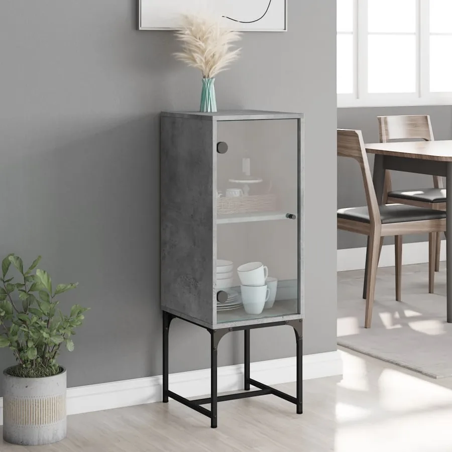 Armoire latérale avec porte en verre gris béton 35x37x100 cm - 3