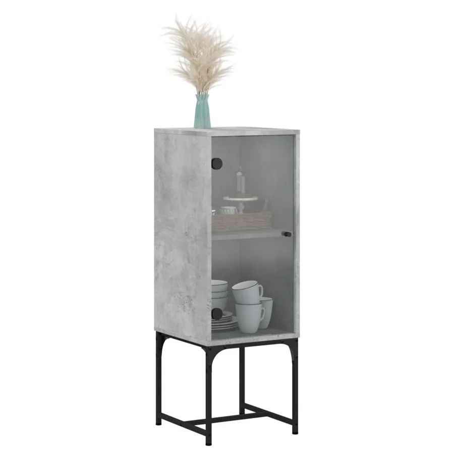 Armoire latérale avec porte en verre gris béton 35x37x100 cm - 4