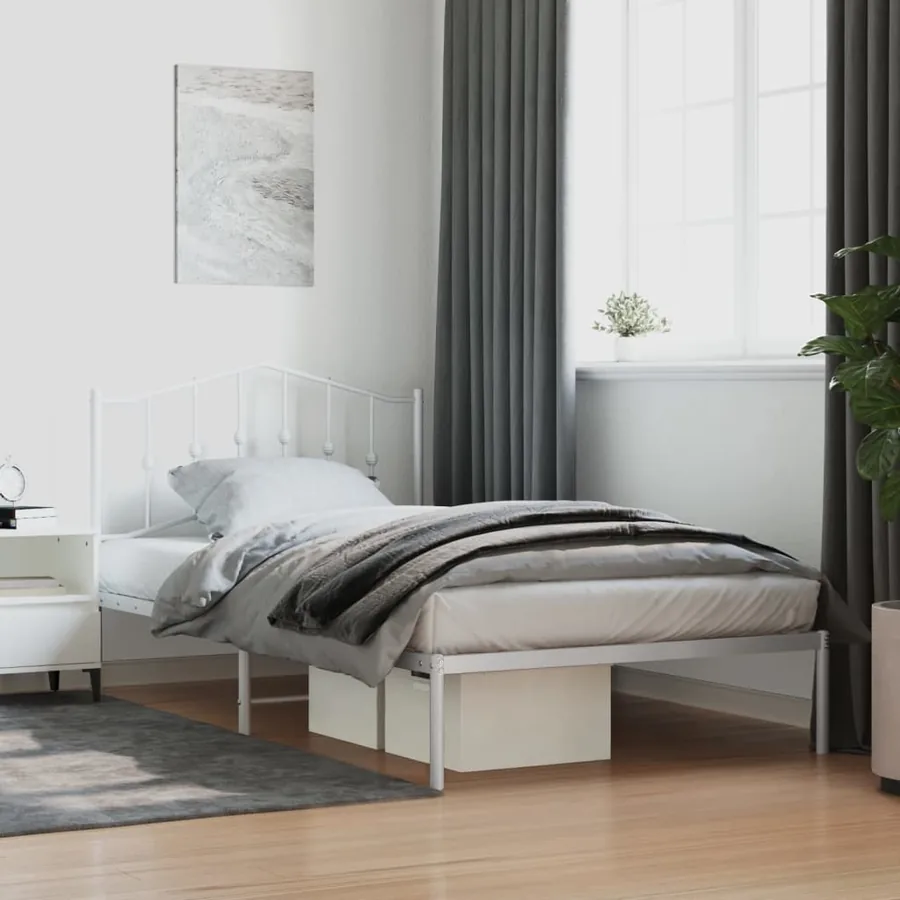 Cadre de lit métal sans matelas et tête de lit blanc 107x203 cm