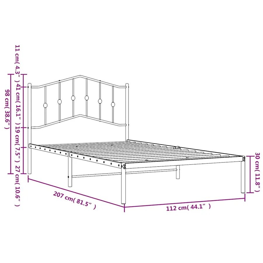 Cadre de lit métal sans matelas et tête de lit blanc 107x203 cm - 9