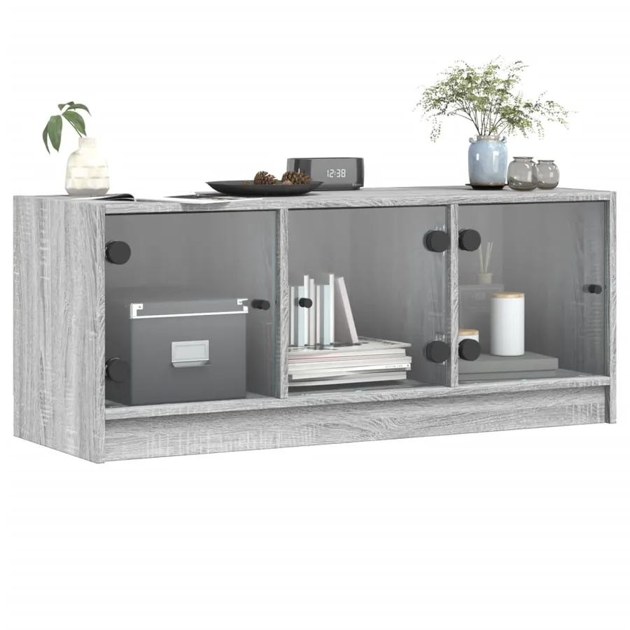 Meuble TV avec portes en verre sonoma gris 102x37x42 cm - 4
