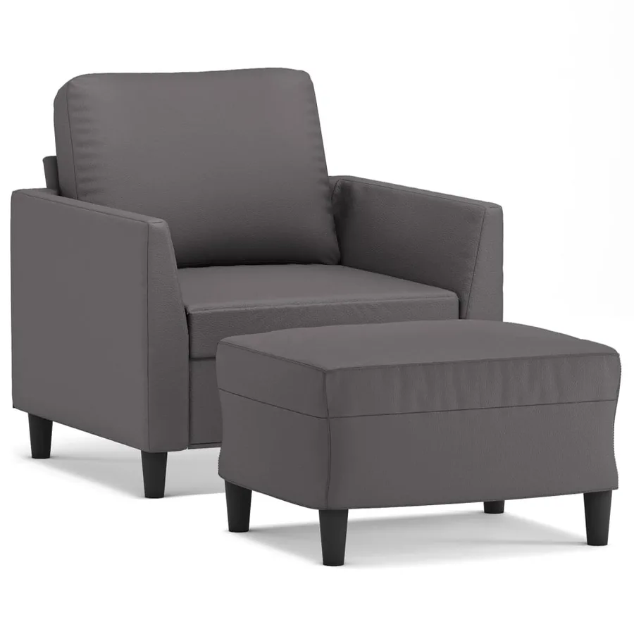 Fauteuil avec repose-pied Gris 60 cm Similicuir - 2