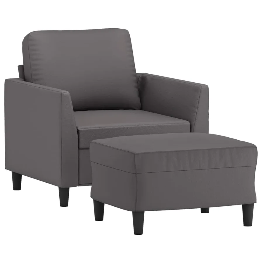 Fauteuil avec repose-pied Gris 60 cm Similicuir - 3